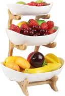 Refined Living 3-stöckige Keramik-Obstschale mit Bambusholzständer Weiß Bild 2