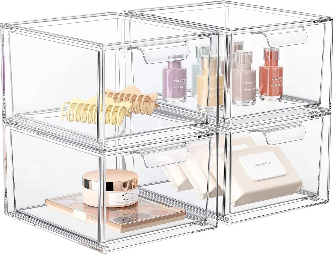 Refined Living Organizer 4er Set Stapelbare Acryl Make-up Organizer mit Ausziehgriffen - Bild 2