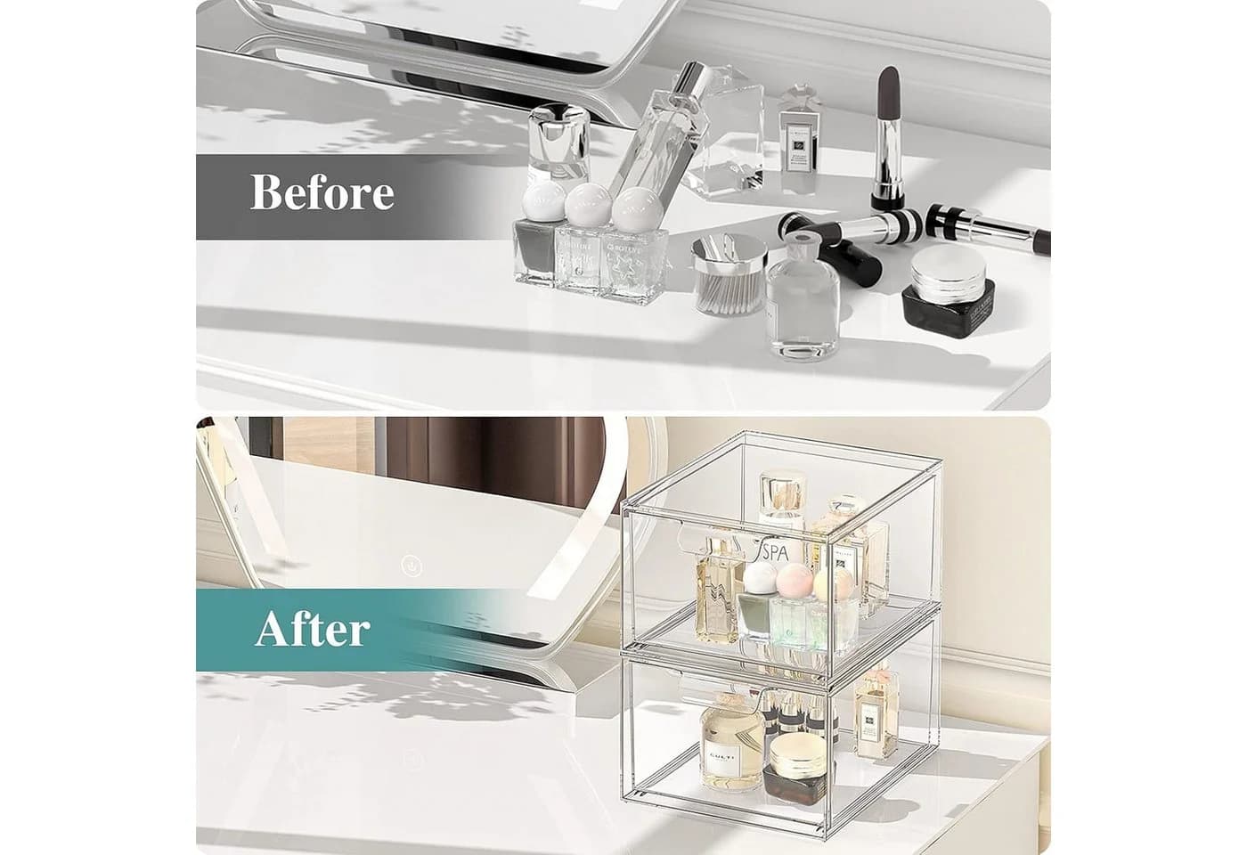 Refined Living Organizer 4er Set Stapelbare Acryl Make-up Organizer mit Ausziehgriffen - Bild 3