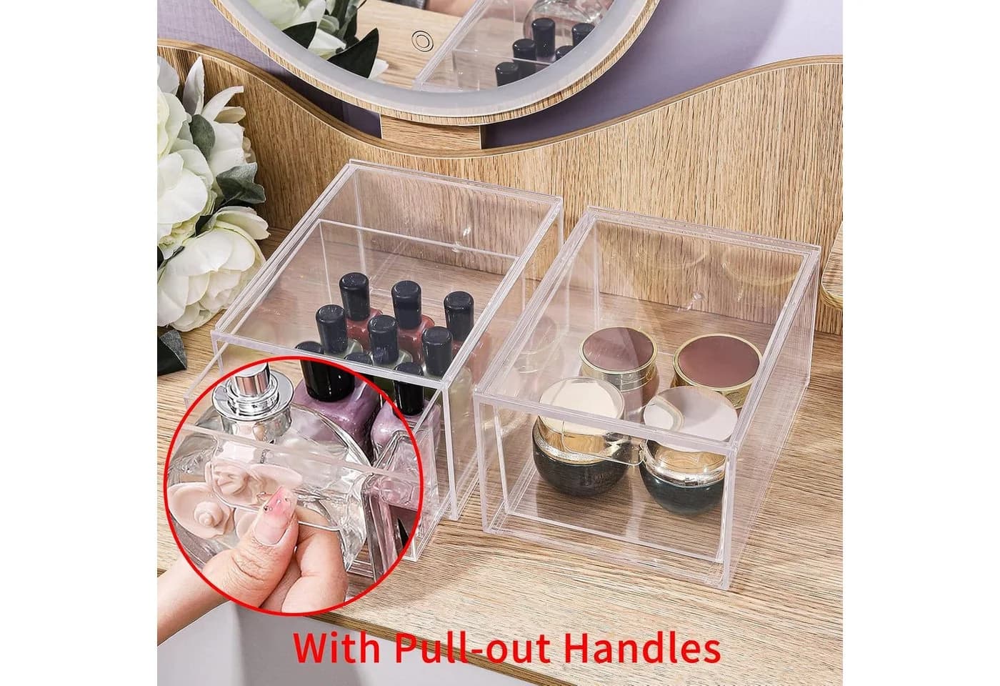 Refined Living Organizer 4er Set Stapelbare Acryl Make-up Organizer mit Ausziehgriffen - Bild 5