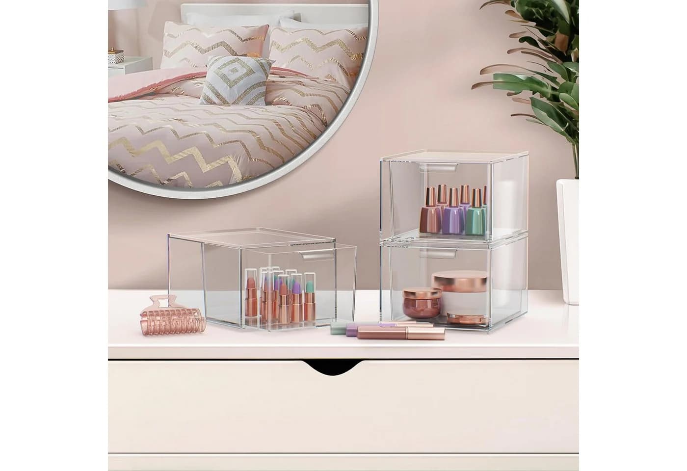 Refined Living Organizer 6er-Set Stapelbare Acryl Make-up Organizer Transparent