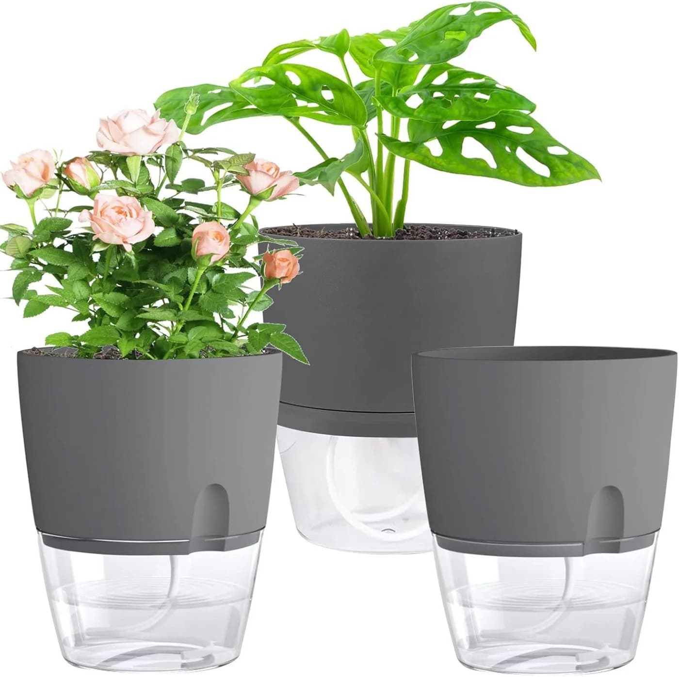 Refined Living Kräutertopf mit Selbstbewässerung, 3er Set Grau - Bild 2