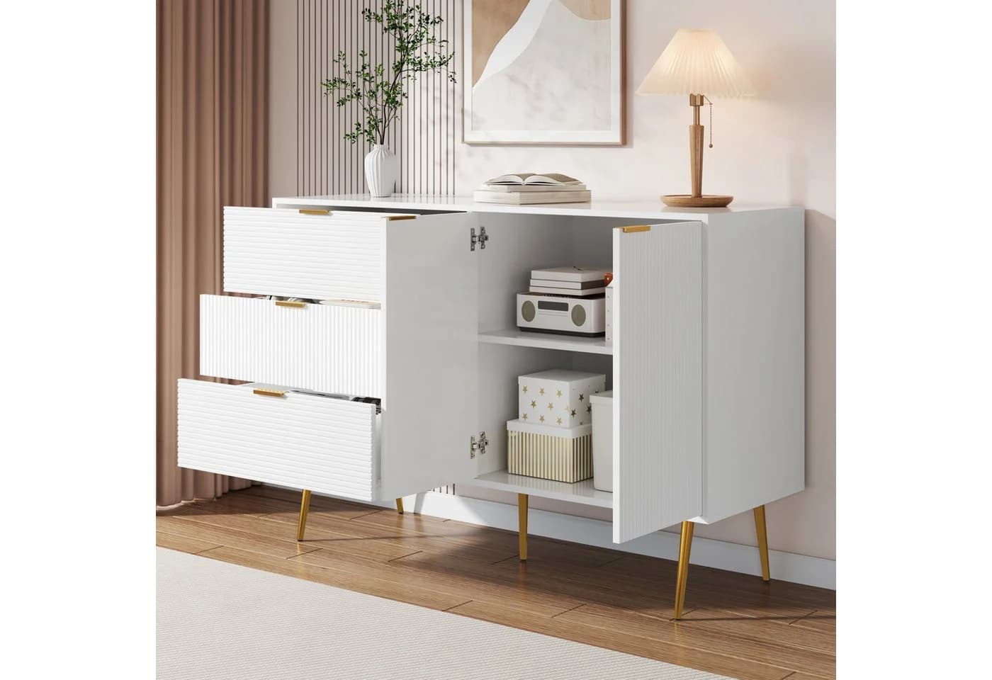 Refined Living Sideboard Wohnzimmerschrank Weiß & Gold - Bild 3