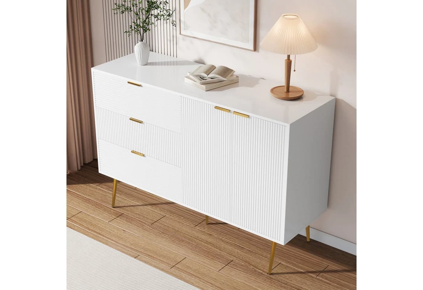 Refined Living Sideboard Wohnzimmerschrank Weiß & Gold - Bild 4