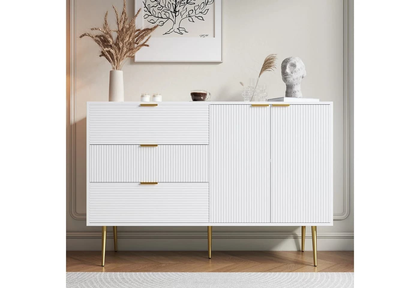 Refined Living Sideboard Wohnzimmerschrank Weiß & Gold - Bild 5