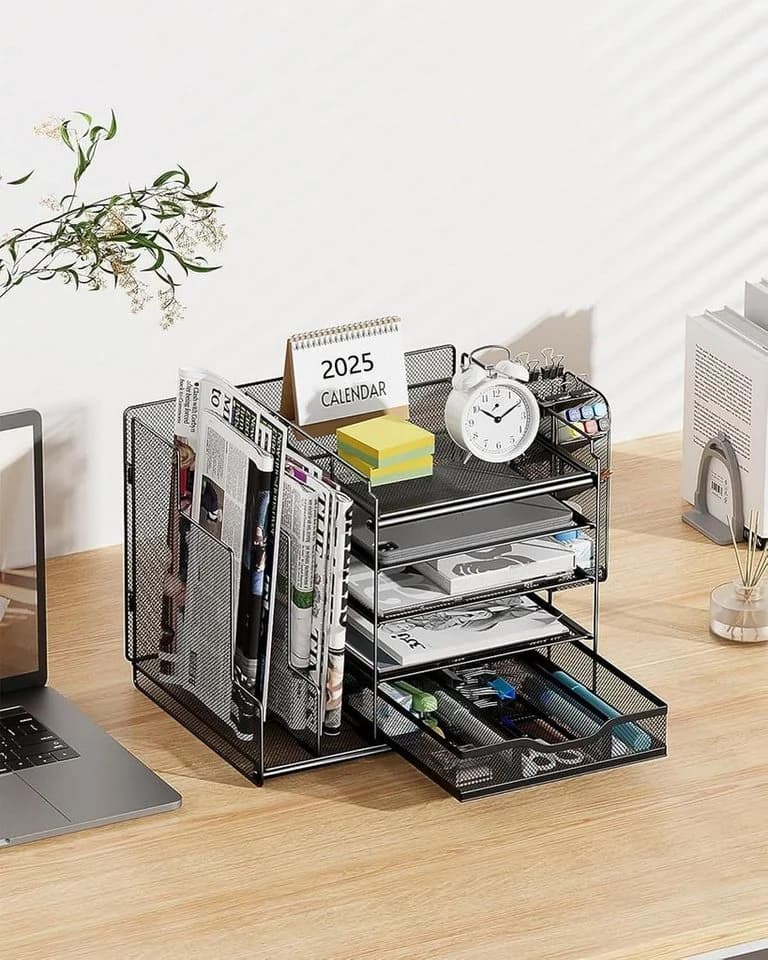 Refined Living Schreibtisch-Organizer Schwarz mit Schublade und Stifthalter