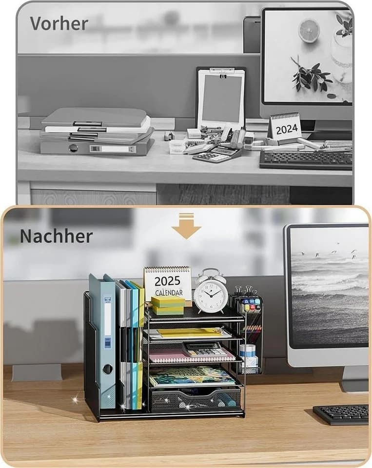 Refined Living Schreibtisch-Organizer Schwarz mit Schublade und Stifthalter - Bild 5