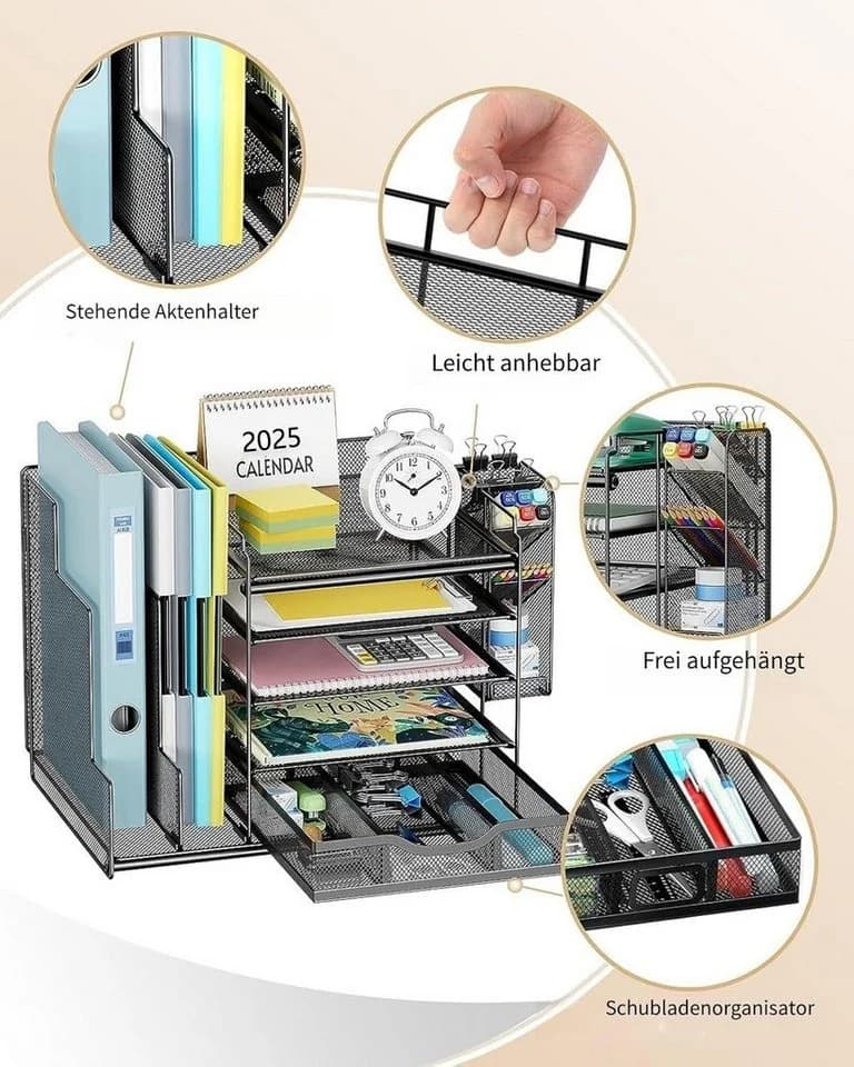Refined Living Schreibtisch Organizer Schwarz Metall 5 Fächer