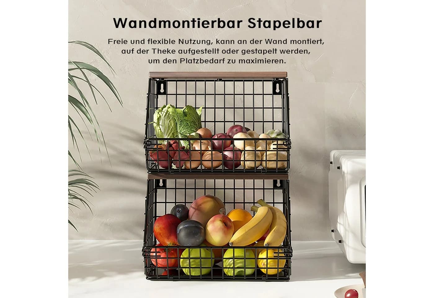 Refined Living Obstkorb 2er Set Schwarz mit Holzdeckel
