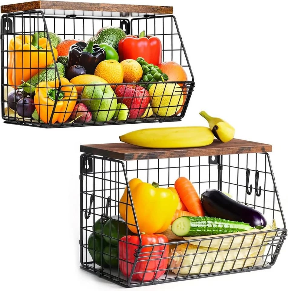 Refined Living Obstkorb 2er Set Schwarz mit Holzdeckel - Bild 2