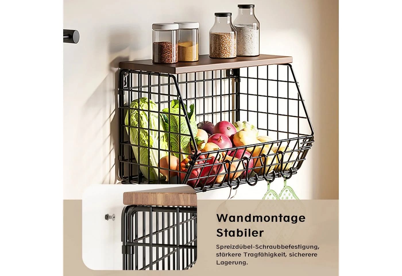 Refined Living Obstkorb 2er Set Schwarz mit Holzdeckel - Bild 5
