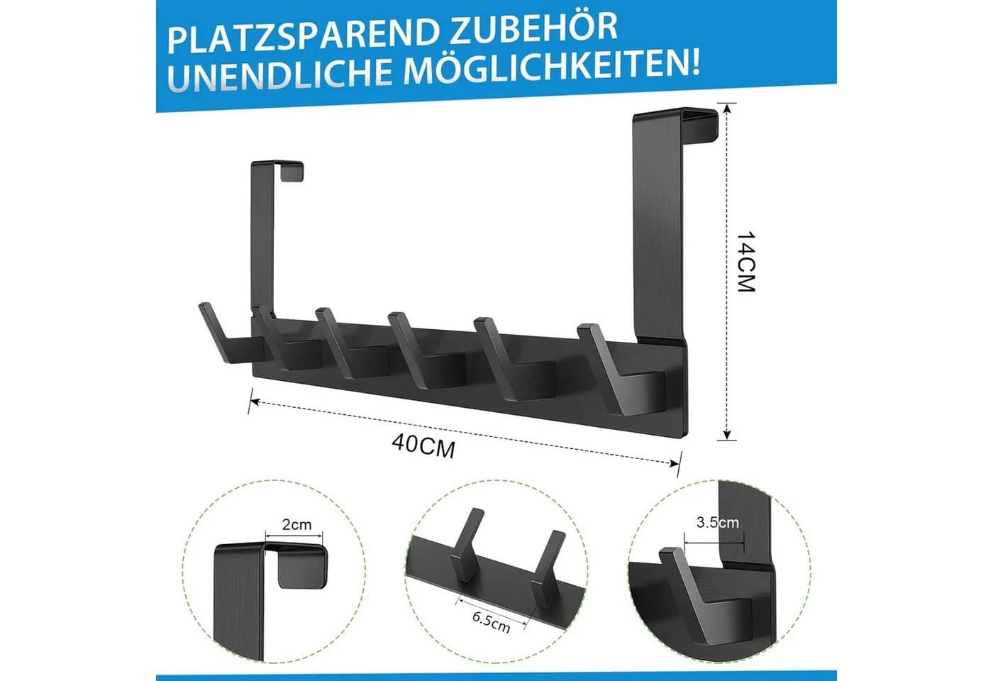 Refined Living Türgarderobe 6 Haken Schwarz/Silber Rostfrei - Bild 5