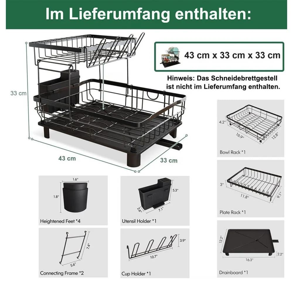 SURFOU Geschirrständer 2-stufig Schwarz mit Wasserablauf - Bild 5