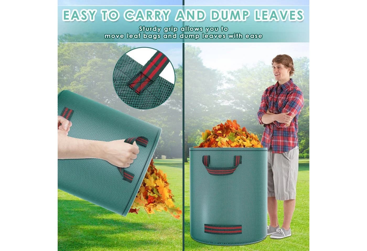 SURFOU Gartensack 3er-Set 272L Grün Polypropylen - Bild 3