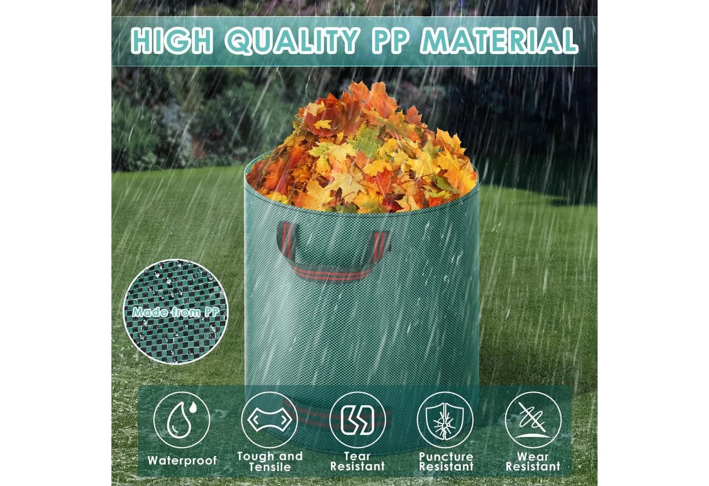 SURFOU Gartensack 3er-Set 272L Grün Polypropylen - Bild 5