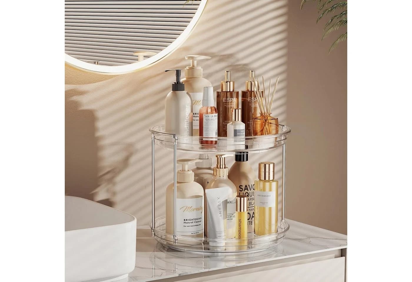 SURFOU Schminktisch Organizer 2-stöckig 360° drehbar 27 cm