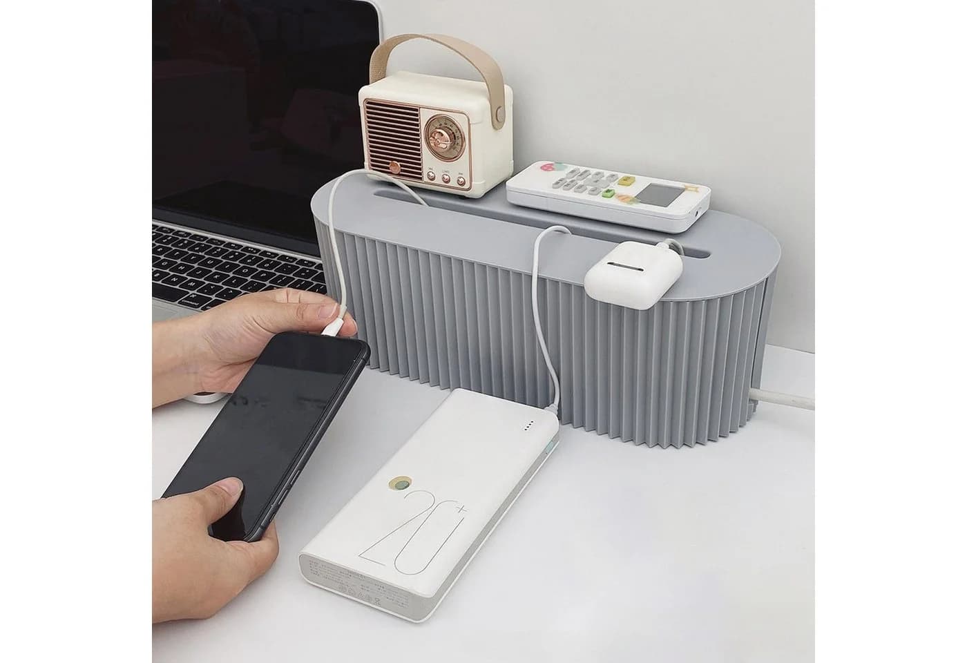 SURFOU Kabelmanagementbox Beige/Grau Kunststoff