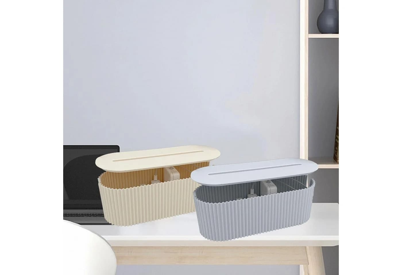 SURFOU Kabelmanagementbox Beige/Grau Kunststoff - Bild 5