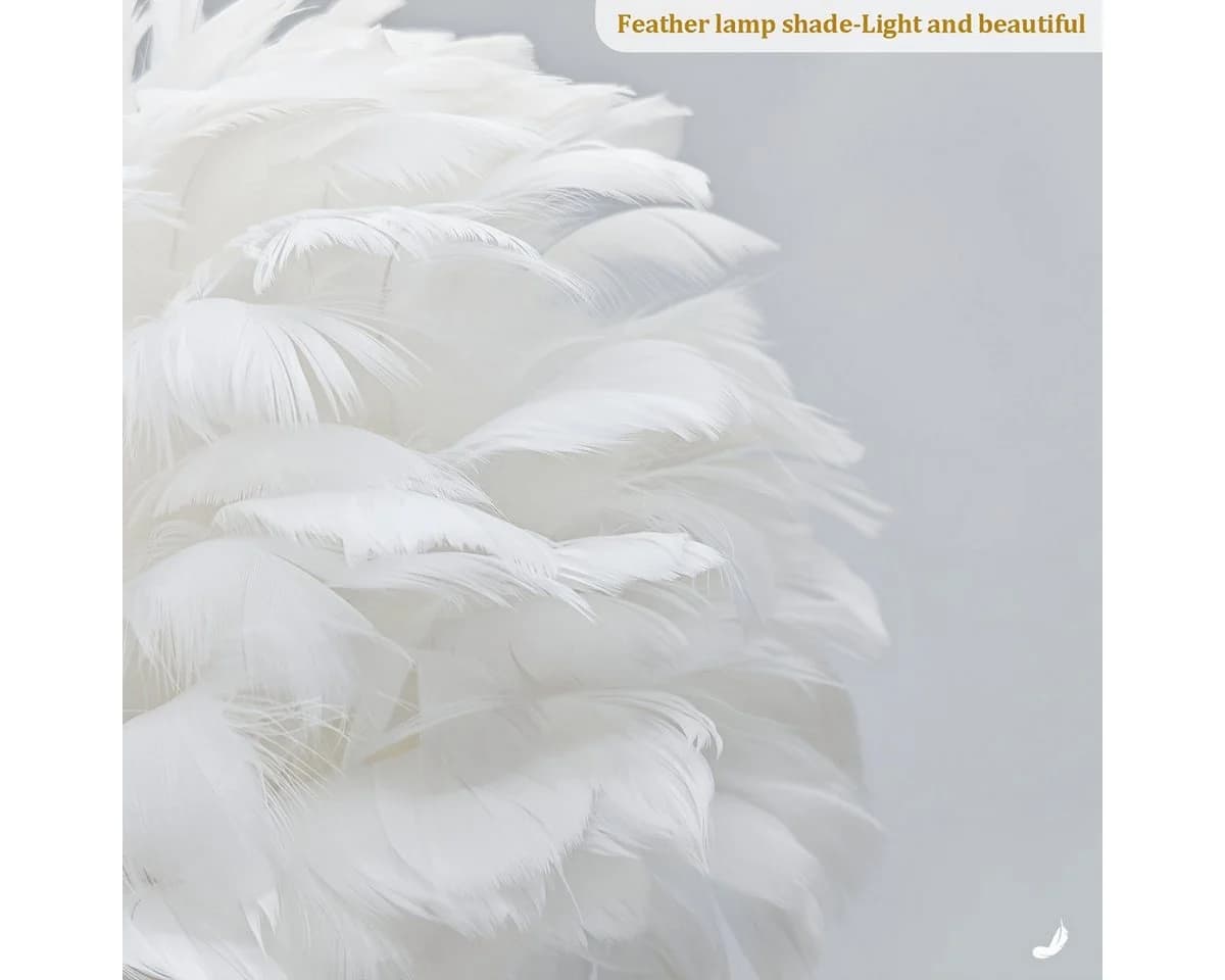 JDONG Tischleuchte Weiße Feder, Deko Lampe Wohnzimmer 30cm, E27, Nachttischlampe Gold Sockel - Bild 4