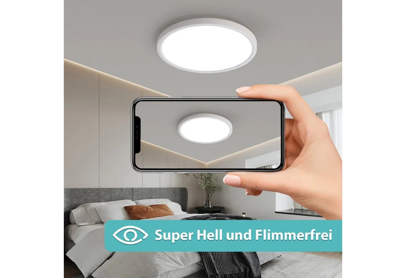 JDONG LED Deckenleuchte Flach Rund Weiß - Bild 3