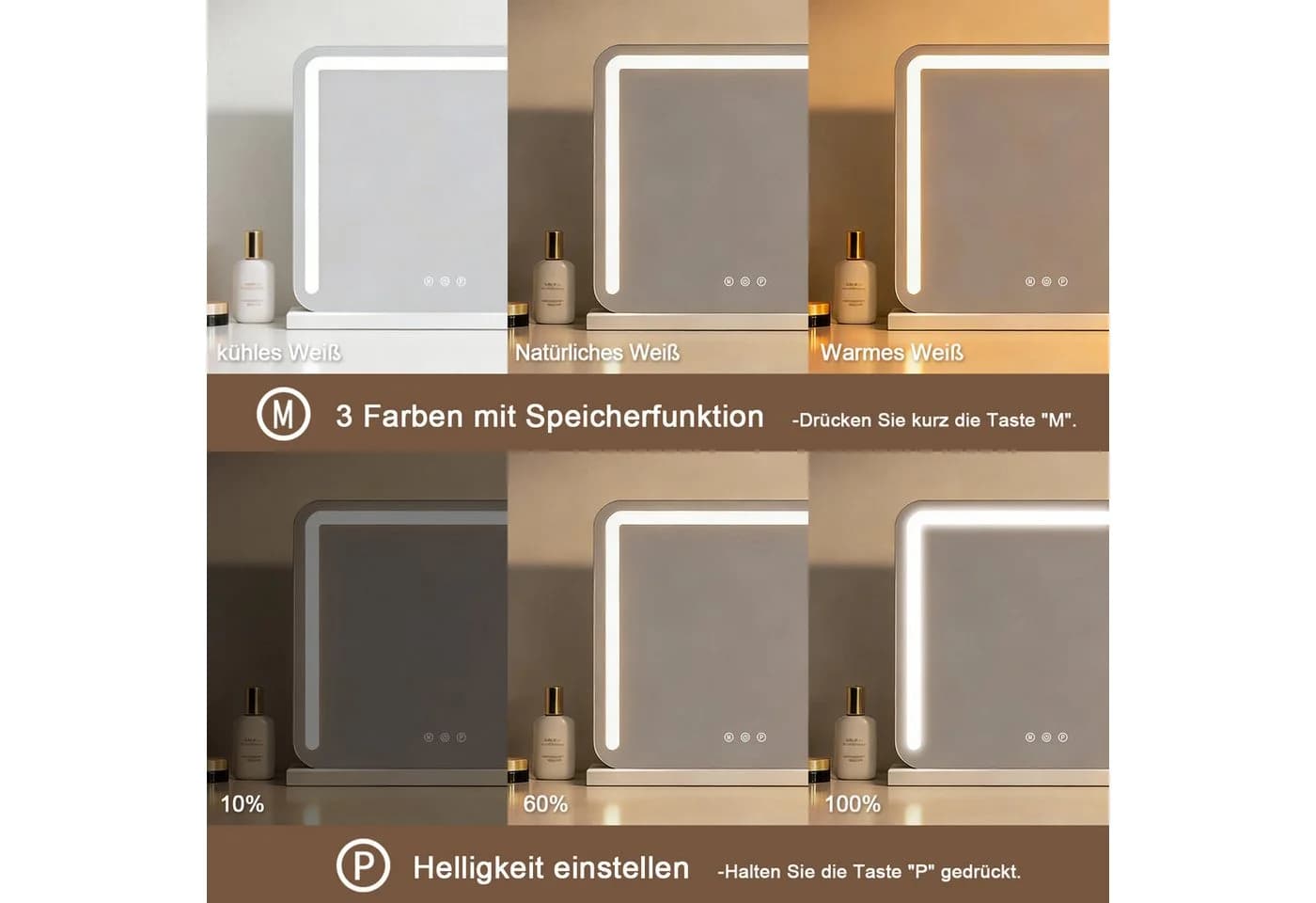 JDONG Schminkspiegel mit Beleuchtung 32*25/50*40/58*43/80*60 CM
