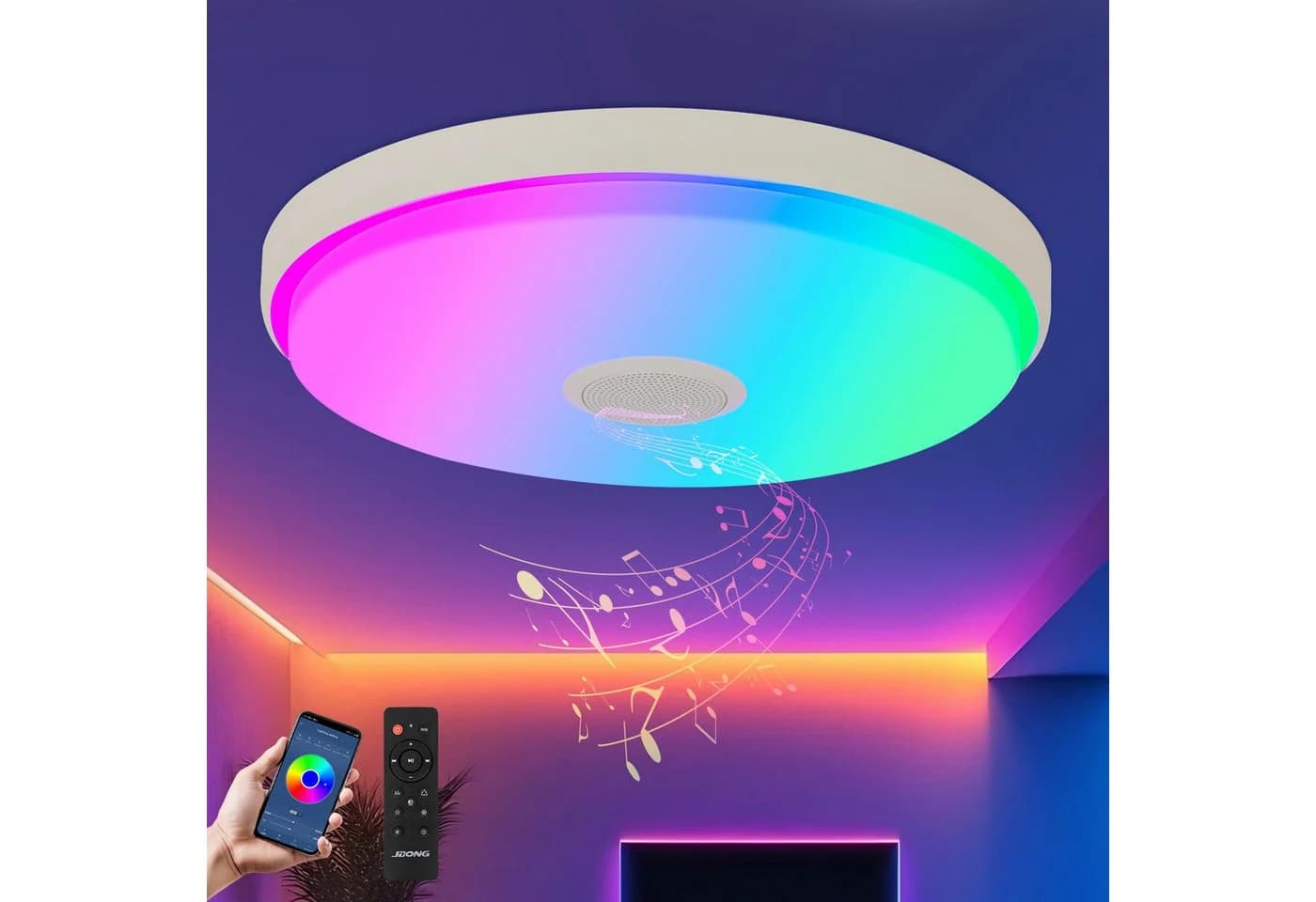 JDONG Deckenleuchte Dimmbar mit Bluetooth Lautsprecher RGB - Bild 2