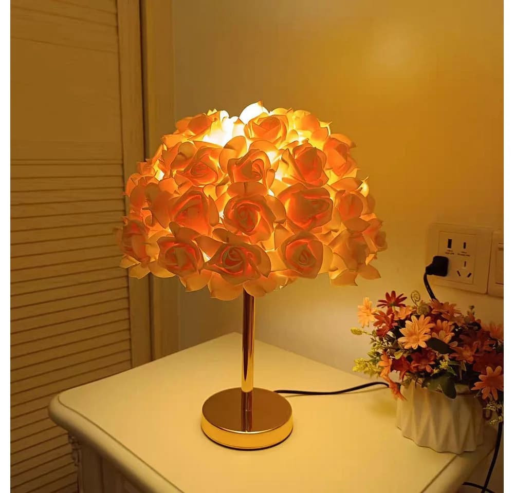 JDONG Nachttischlampe Rosa Blumen Schreibtischlampe