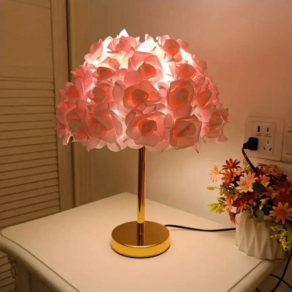 JDONG Nachttischlampe Rosa Blumen Schreibtischlampe - Bild 2