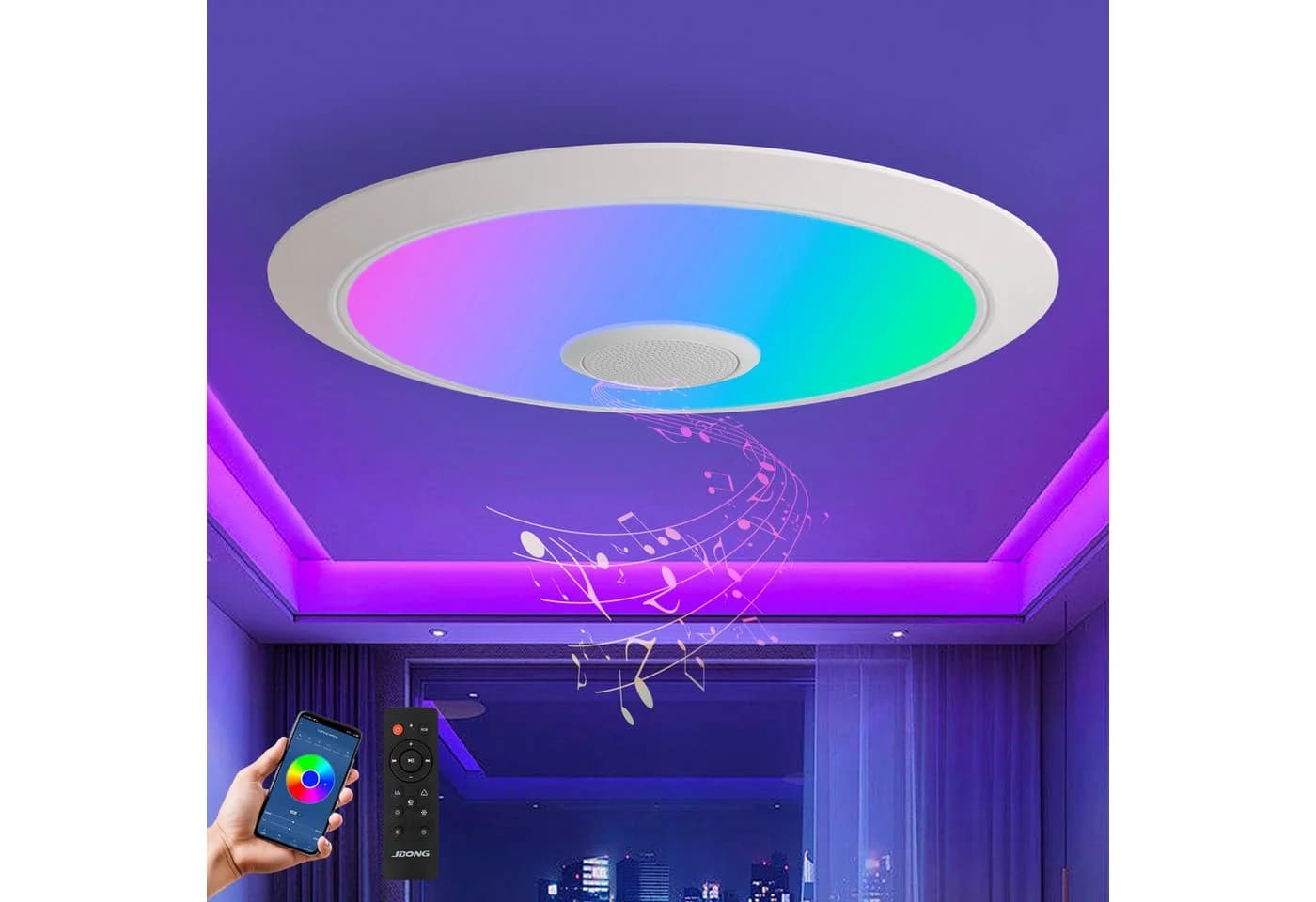 JDONG LED Deckenleuchte Dimmbar mit Bluetooth Lautsprecher RGBW Farbwechsel - Bild 2