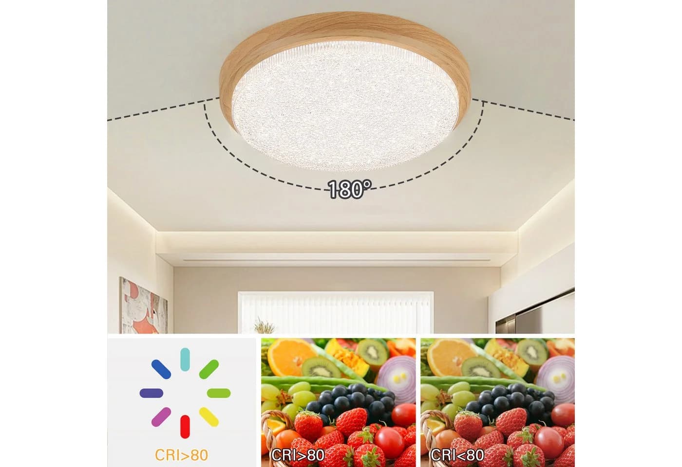 JDONG LED Deckenleuchte Flach Holzoptik 40cm Tageslichtweiß