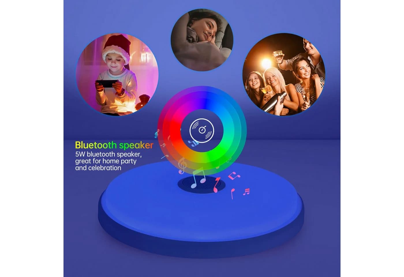 JDONG Deckenleuchte 30CM RGB Farbwechsel mit Fernbedienung 3000-6500k, 24W LED Deckenleuchte Dimmbar mit Bluetooth Lautsprecher
