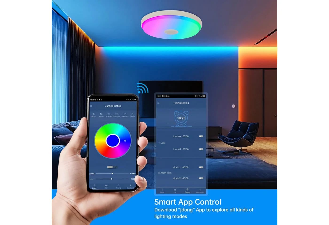 JDONG Deckenleuchte 30CM RGB Farbwechsel mit Fernbedienung 3000-6500k, 24W LED Deckenleuchte Dimmbar mit Bluetooth Lautsprecher - Bild 4