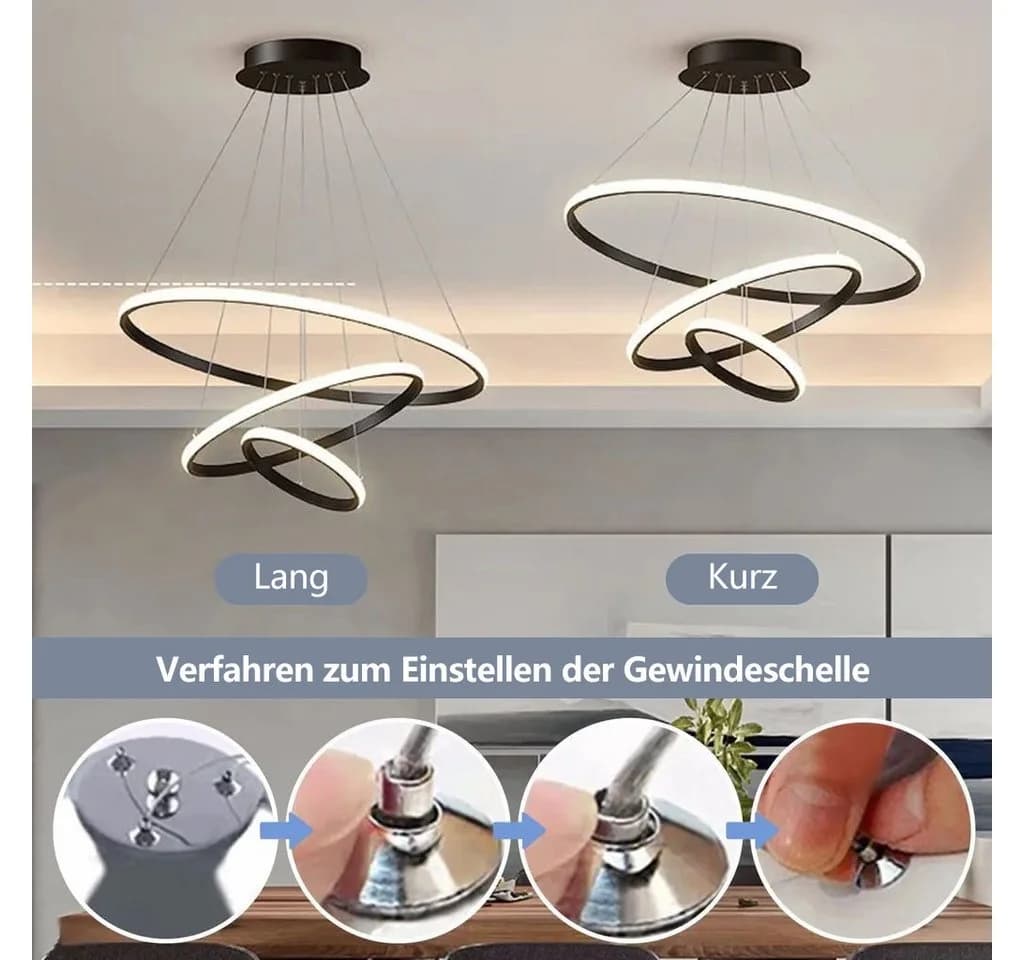 JDONG Pendelleuchte Kristall Hängeleuchte 72W Dimmbar mit Fernbedienung Gold - Bild 5
