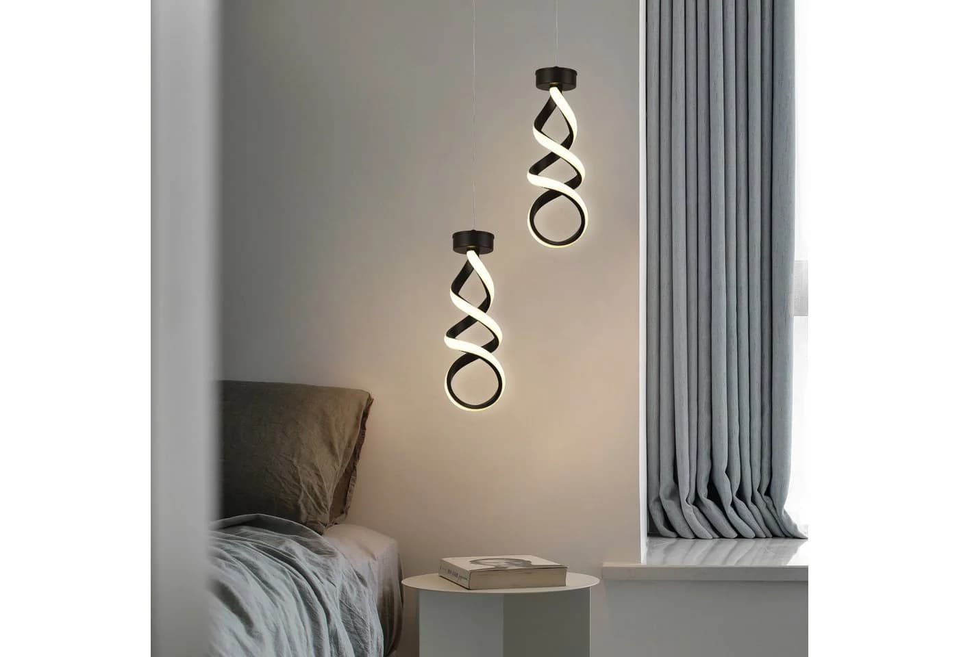 JDONG Pendelleuchte Spirale LED Gold/Schwarz Modern