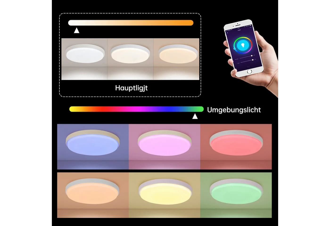 JDONG Deckenleuchte LED 40CM/50CM RGB Dimmbar Alexa Google Assistant