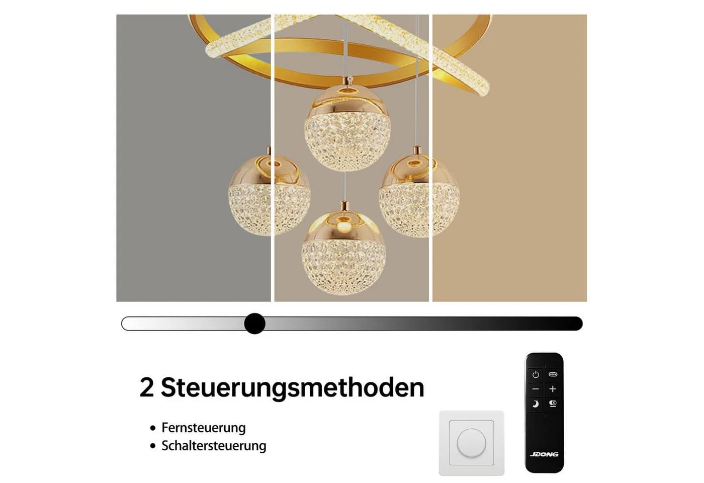 JDONG LED Pendelleuchte Schwarz/Gold 54W 100CM Dimmbar - Bild 4