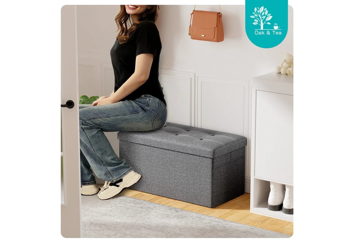 Oak&Tea Sitzbank Grau mit Stauraum & Seitentaschen