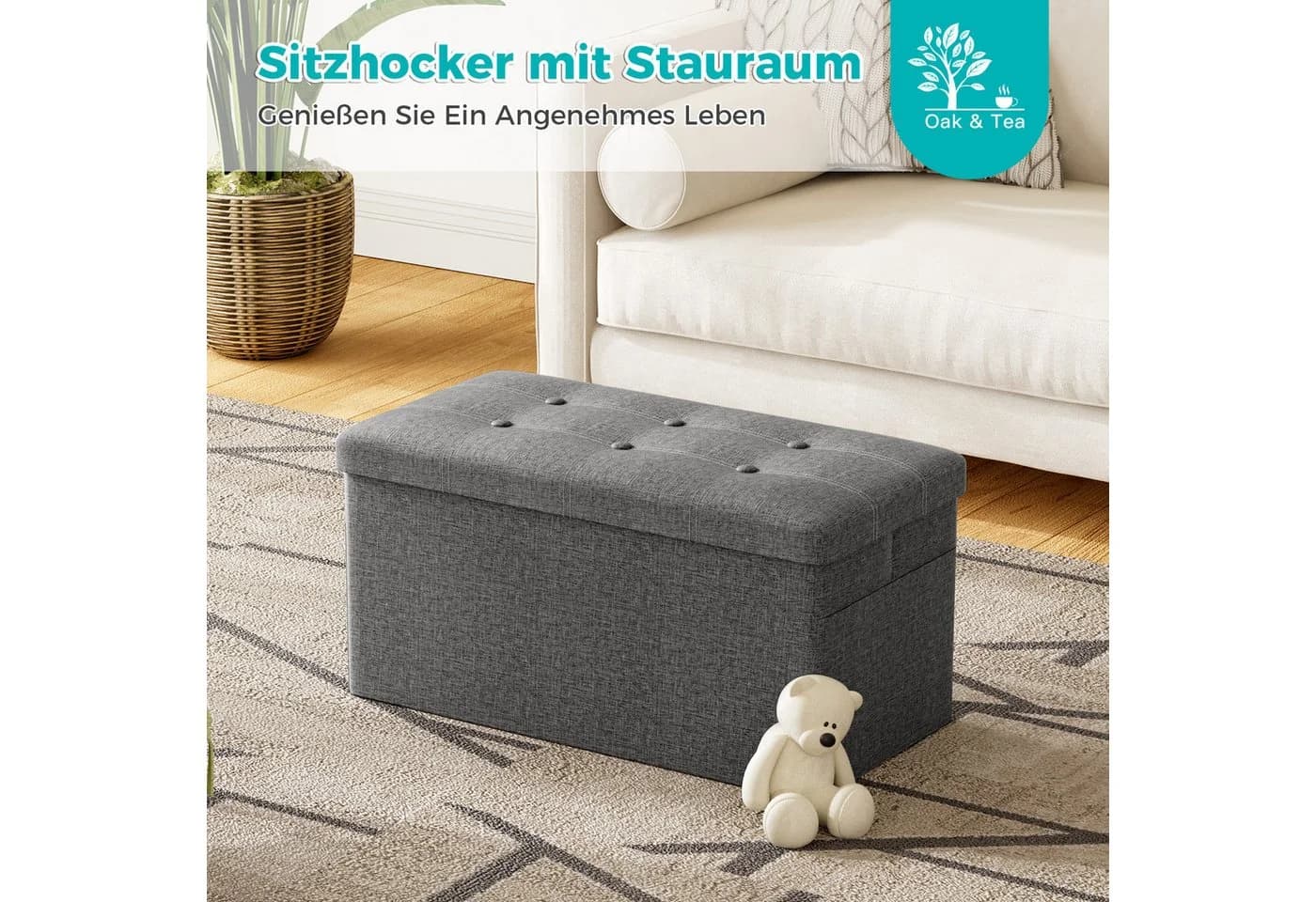 Oak&Tea Sitzbank Grau mit Stauraum & Seitentaschen - Bild 3