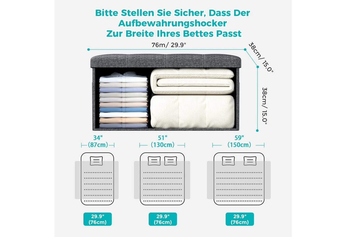 Oak&Tea Sitzbank Grau mit Stauraum & Seitentaschen - Bild 4