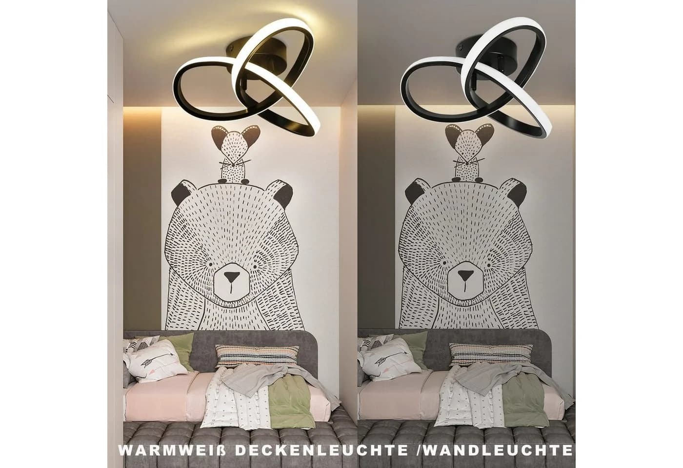 ZMH LED Deckenleuchte 3 Blätter verflochten 40CM Modern Schwarz-Weiß - Bild 4