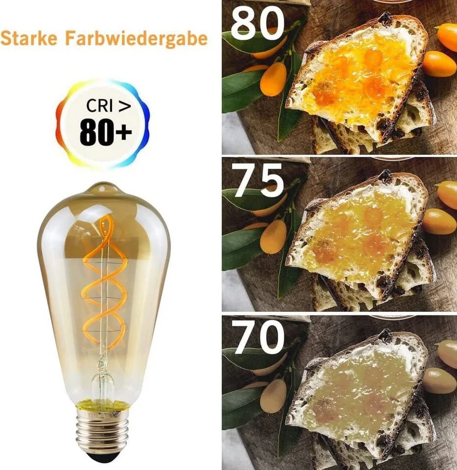 ZMH LED Edison Glühbirne Vintage Tropfenmuster Gold E27 6 St. Warmweiß