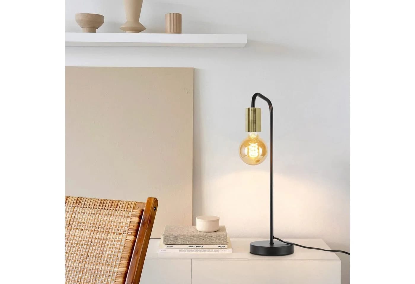ZMH Tischleuchte Vintage Nachttischlampe Schwarz-Gold E27