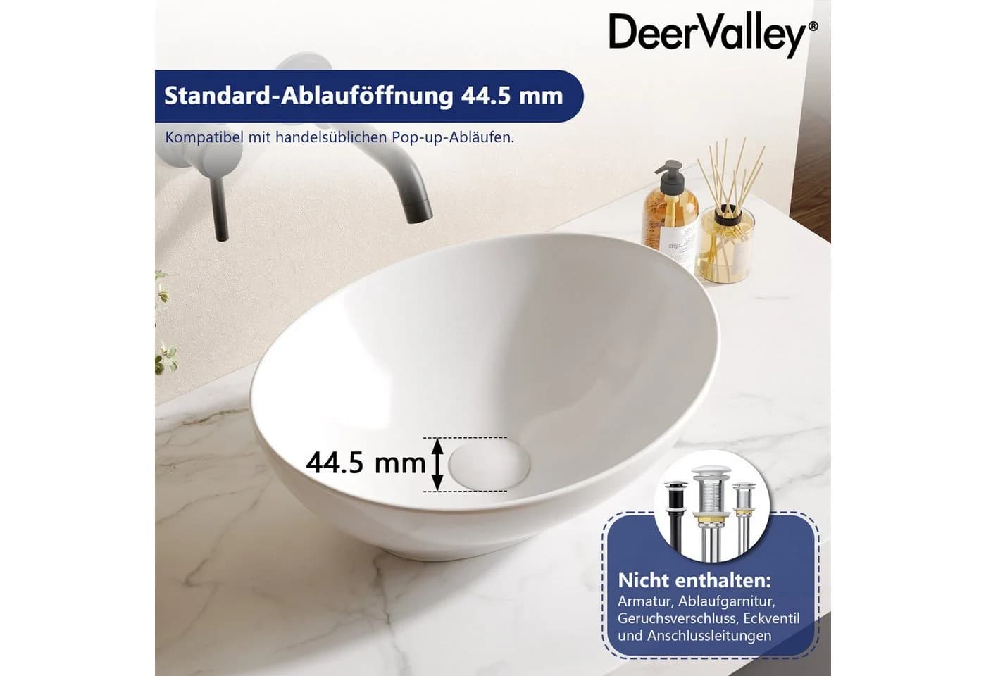 DeerValley Aufsatzwaschbecken Oval Keramik Weiß - Bild 5