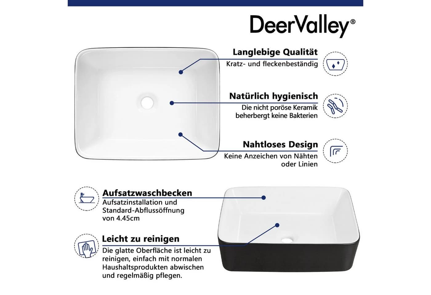 DeerValley Aufsatzwaschbecken Schwarz-Weiß Keramik - Bild 3