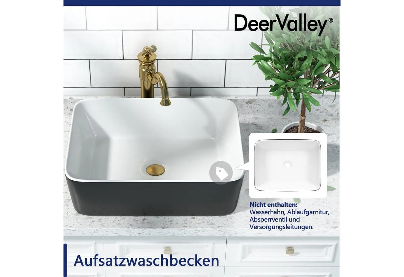 DeerValley Aufsatzwaschbecken Schwarz-Weiß Keramik - Bild 5