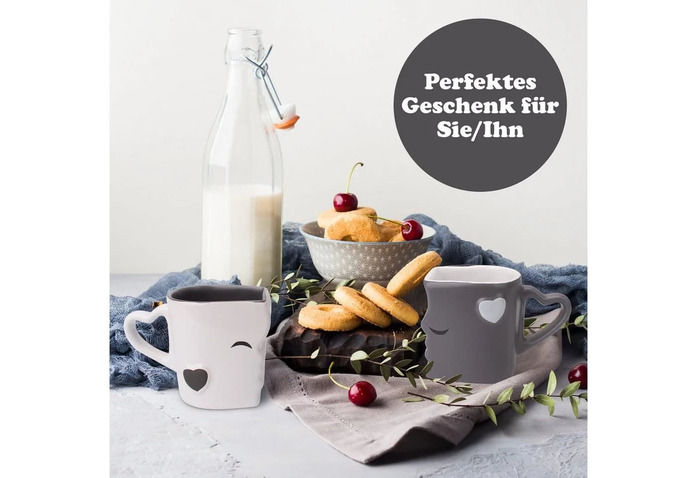 MiaMio Kaffeeservice Küssende Tassen Geschenk Set, Kaffeetassen, Keramik (2-tlg) - Bild 4