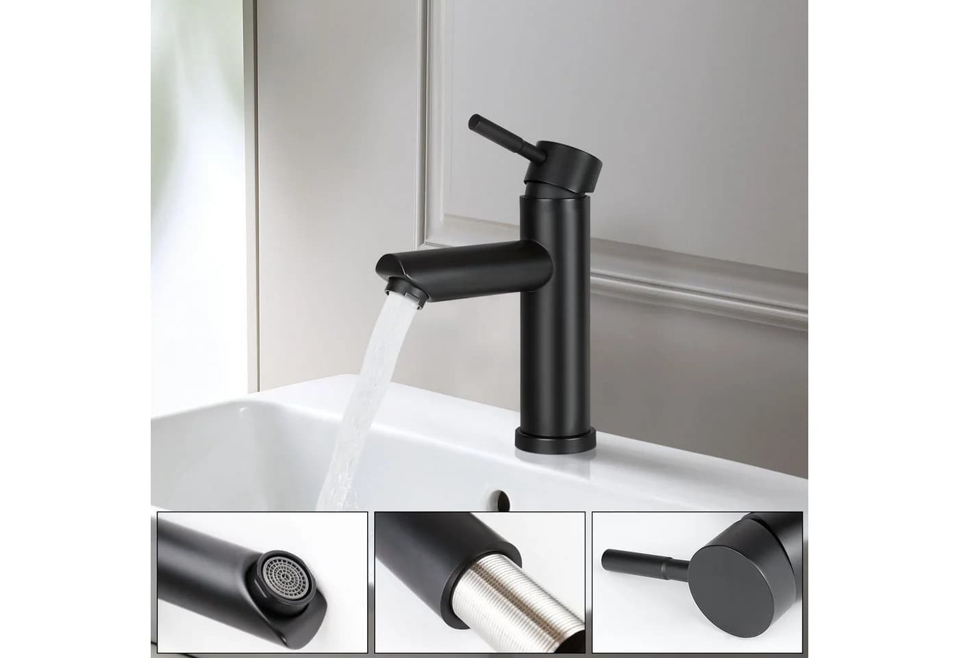 ZMH Waschtischarmatur Wasserhahn Schwarz Hochdruck Einhebelmischer - Bild 5