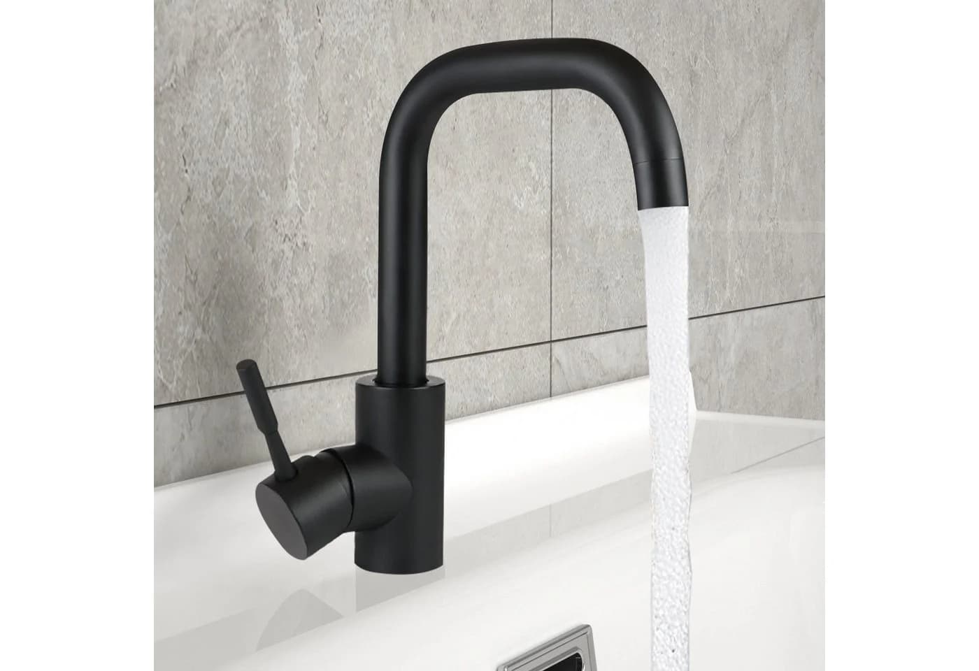 ZMH Waschtischarmatur Wasserhahn Bad Ausziehbar Brause Mischbatterie Schwarz - Bild 2