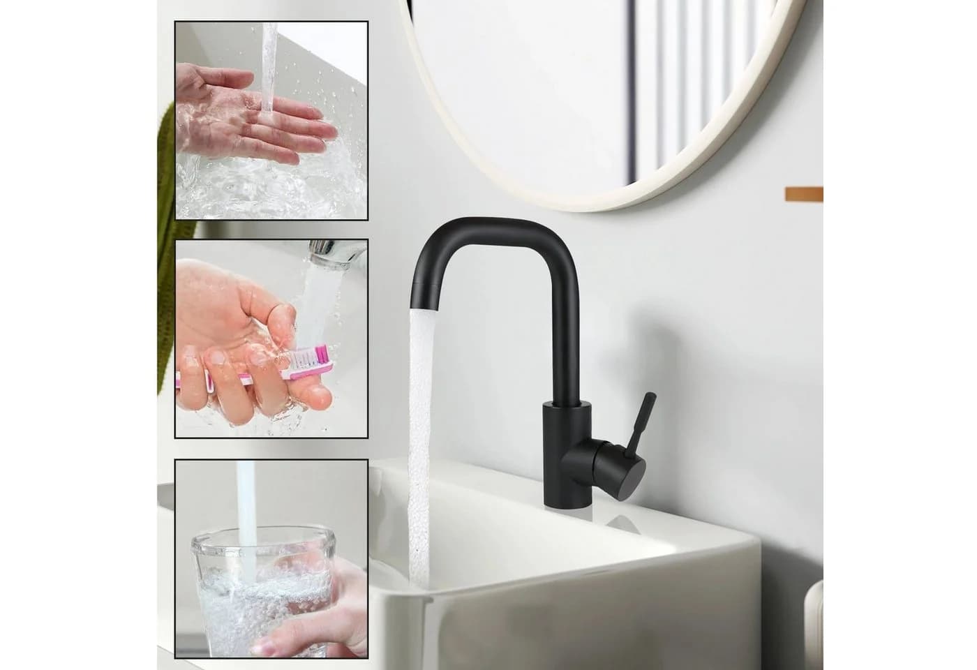 ZMH Waschtischarmatur Wasserhahn Bad Ausziehbar Brause Mischbatterie Schwarz - Bild 3