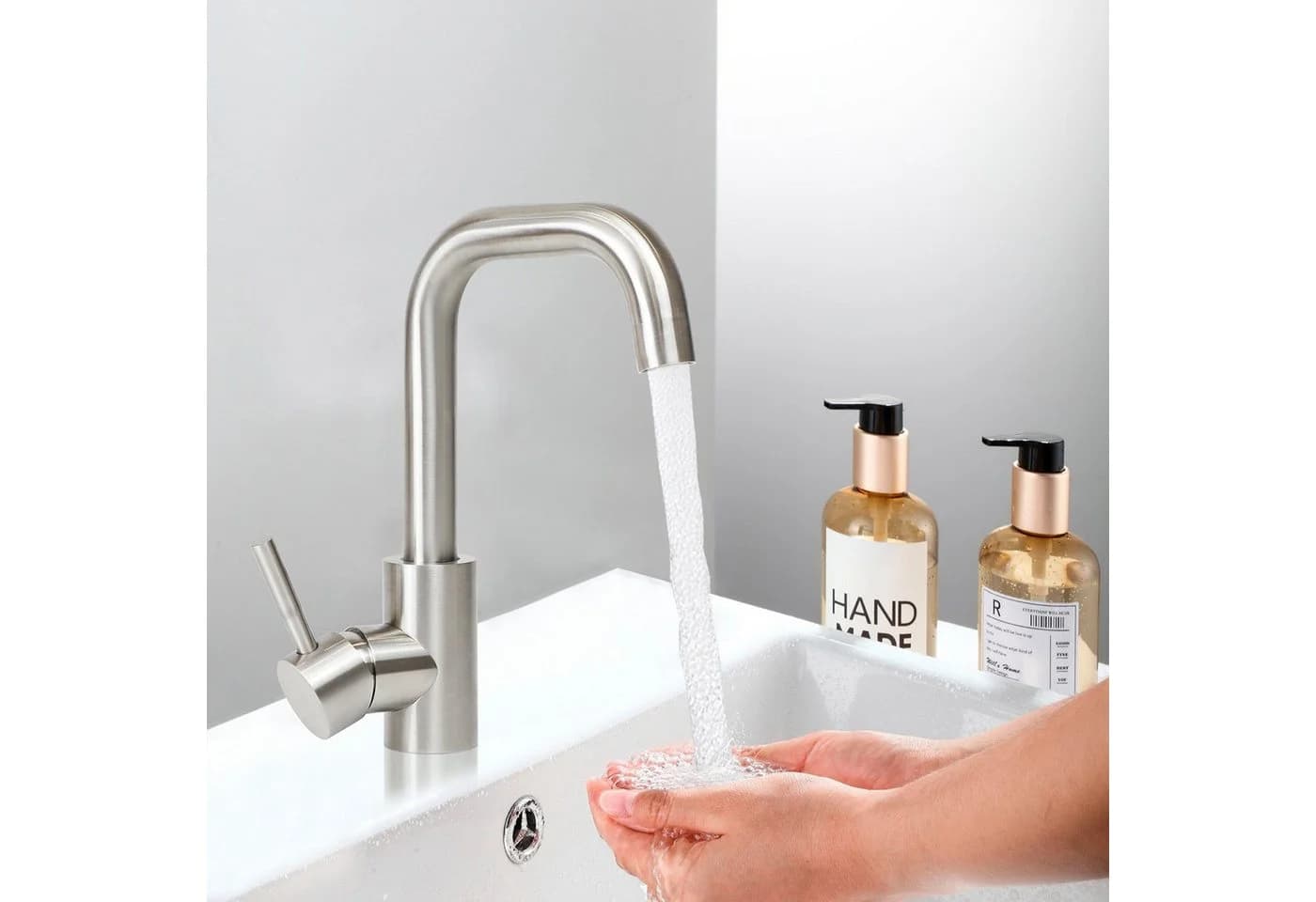 ZMH Waschtischarmatur Wasserhahn Bad Ausziehbar Brause Mischbatterie Schwarz/Nickel - Bild 2